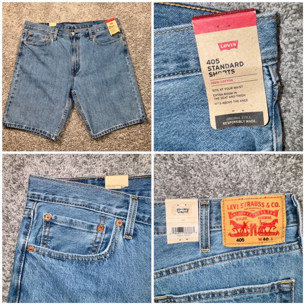 Levi's 405 Standard Shorts Mens Light Wash Denim 40 NEW